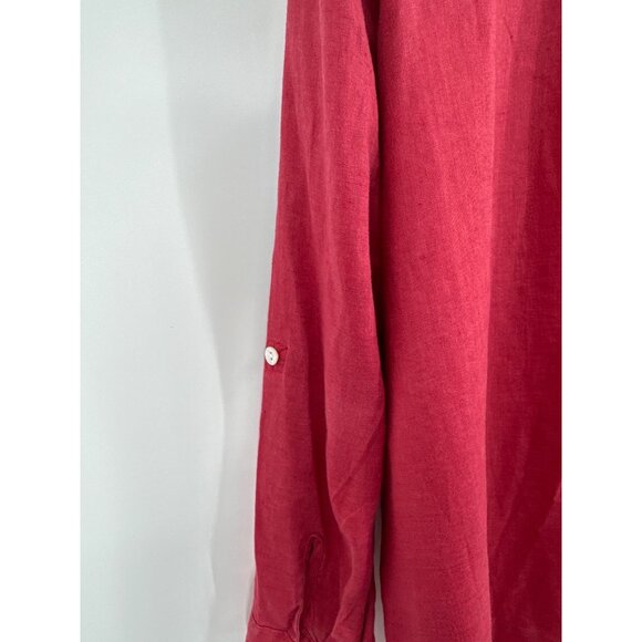 Love Linen Womens Red tunic Shirt size XL 100% Linen roll tab sleeves lagenlook - Picture 4 of 6